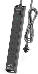 Surge Protector Power Strip - Extension Cord with 6 AC Outlets 4 USB (2 USB-C Ports), Flat Plug with Overload Surge Protection, Wall Mount, 5ft, Outlet Extender for Home Office Dorm Room Essentials