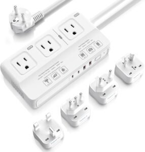 220V to 110V Travel Voltage Converter, ANTPO International Universal Power Converter US to EuropeTravel Adapter with 4 USB Charger (2 USB C), 3 AC Sockets and EU/UK/AU/IT Plug Adaptor