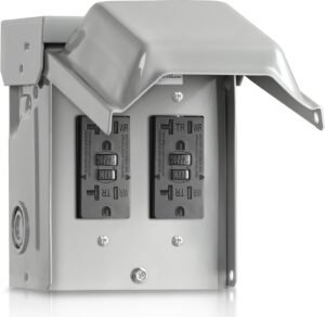 Outdoor Outlet Box, Waterproof Outdoor Electrical Outlet Box, Dual 20 Amp WRTR GFCI Receptacles, 3R Enclosure, Weatherproof Outdoor Receptacle Box for Yard Outside, ETL Listed H04OB06