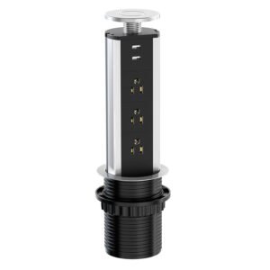 Kungfuking Pop Up Outlet Socket Recessed Retractable Power Strip Charging Station with 3 US Plug and 2 USB Ports for Kitchen Counter Island Conference Office, Black