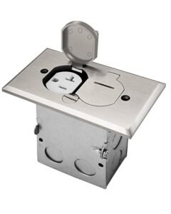 Floor Outlet Cover Box, Recessed Floor Outlet Cover Plate, Flip Lid 20A Tamper Resistant Receptacle, Nickel Plated Brass Socket with Watertight Gaskets (Silver)