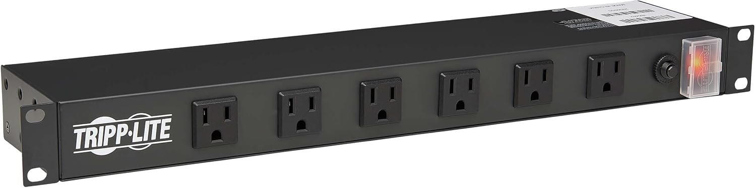 Tripp Lite 12-Outlet Rack Mount Power Strip PDU, Six Front & Six Rear Facing Outlets, 15A, 120V, 15ft Cord with Right-Angle Plug, Horizontal 1U Rack Mount, Lifetime Manufacturer's Warranty (RS1215-RA)