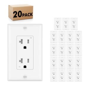 Micmi 20A Decorator Receptacle Outlet, Tamper Resistant, Decorative Electrical Receptacle Outlet, 20Amp 125 Volt, Grounding with Wall Plate UL Listed (20Pack, Snow White, 20 Amp Outlet)
