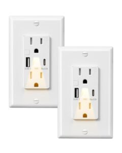 DEWENWILS USB Outlet with LED Night Light, 5V 4.8A Tamper-Resistant Wall Outlets with USB-A & USB-C Ports, Wall Plate for Kitchen, Bathroom, Office, White, 2 Pack
