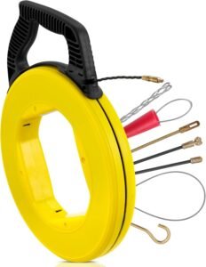 Fish Tape Wire Puller- Fiberglass Fish Tape Cable Puller Kit 164FT 3.5mm PET Wire Pulling Tools- Cable Pulling Aid Including 5 Adapters- Durable Cable Retraction Aid for Electrical Work