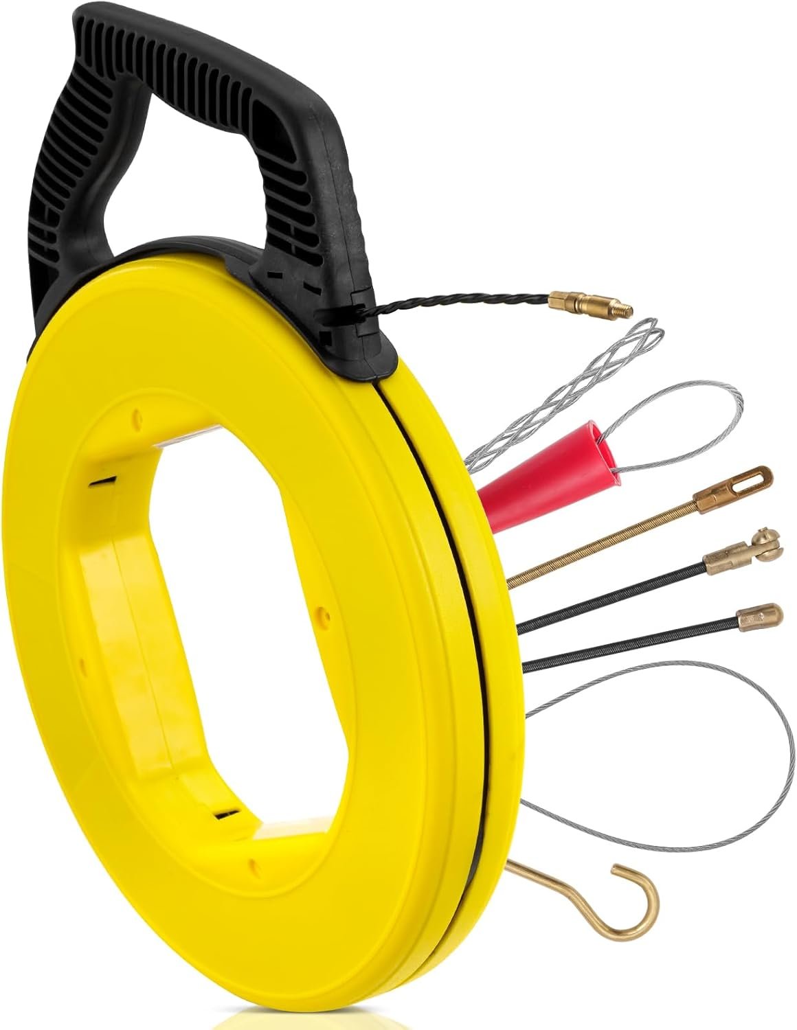 Fish Tape Wire Puller- Fiberglass Fish Tape Cable Puller Kit 164FT 3.5mm PET Wire Pulling Tools- Cable Pulling Aid Including 5 Adapters- Durable Cable Retraction Aid for Electrical Work