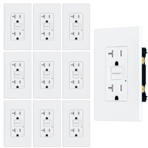 20 Amp Self-Test Slim GFCI Outlet Weather Resistant, Tamper-Resistant Receptacle with LED Indicator, Screwless Wallplate Included, UL Listed White (10PACK)