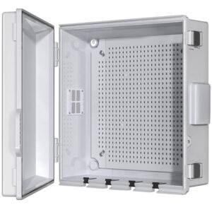 Electrical Junction Box, Ventilated Design, Cable Grommets, Indoor/Outdoor Use with Mounting Panel & Hinged Cover. Waterproof IP 65. (Grey Cover, 13"x13"x5.1")