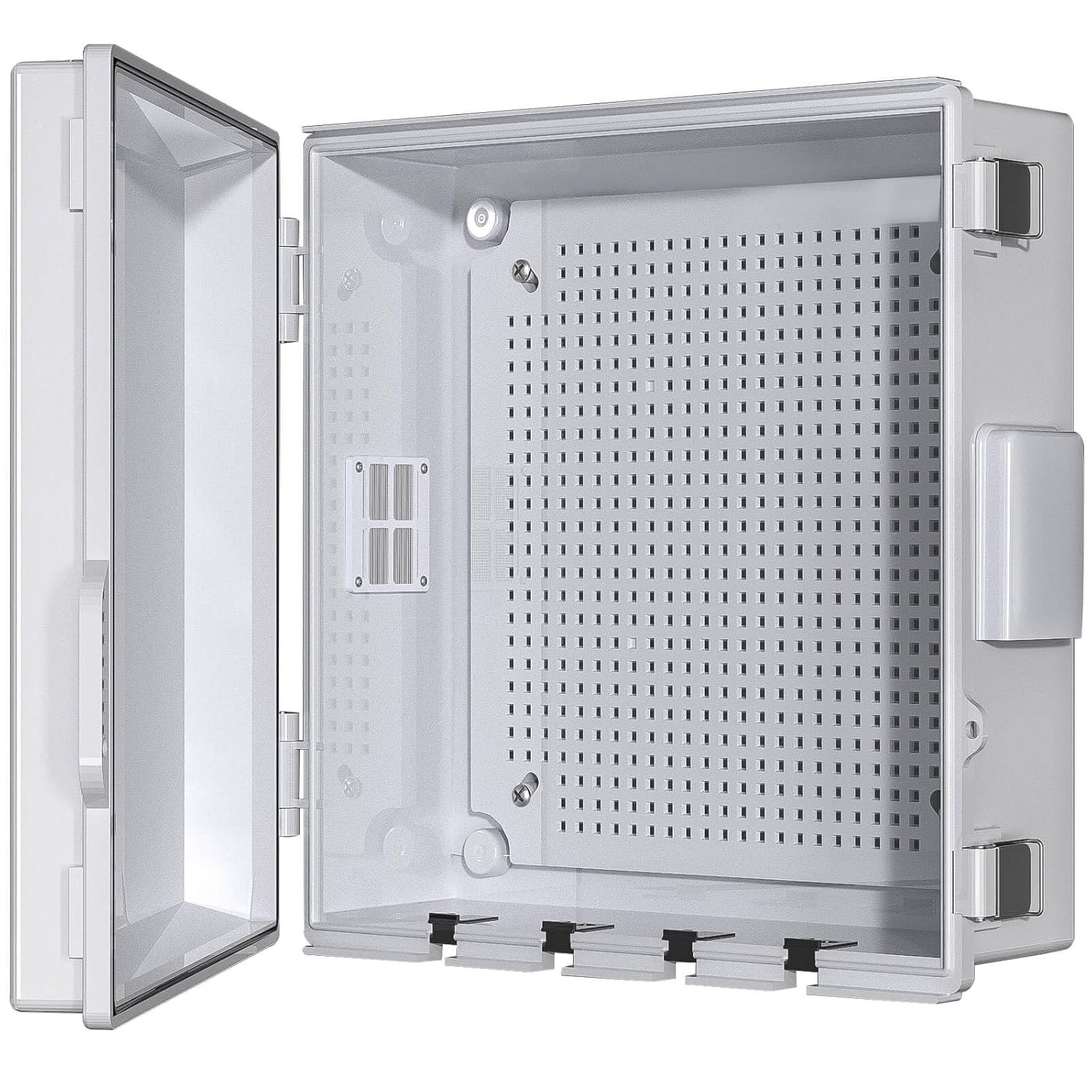Electrical Junction Box, Ventilated Design, Cable Grommets, Indoor/Outdoor Use with Mounting Panel & Hinged Cover. Waterproof IP 65. (Grey Cover, 13"x13"x5.1")