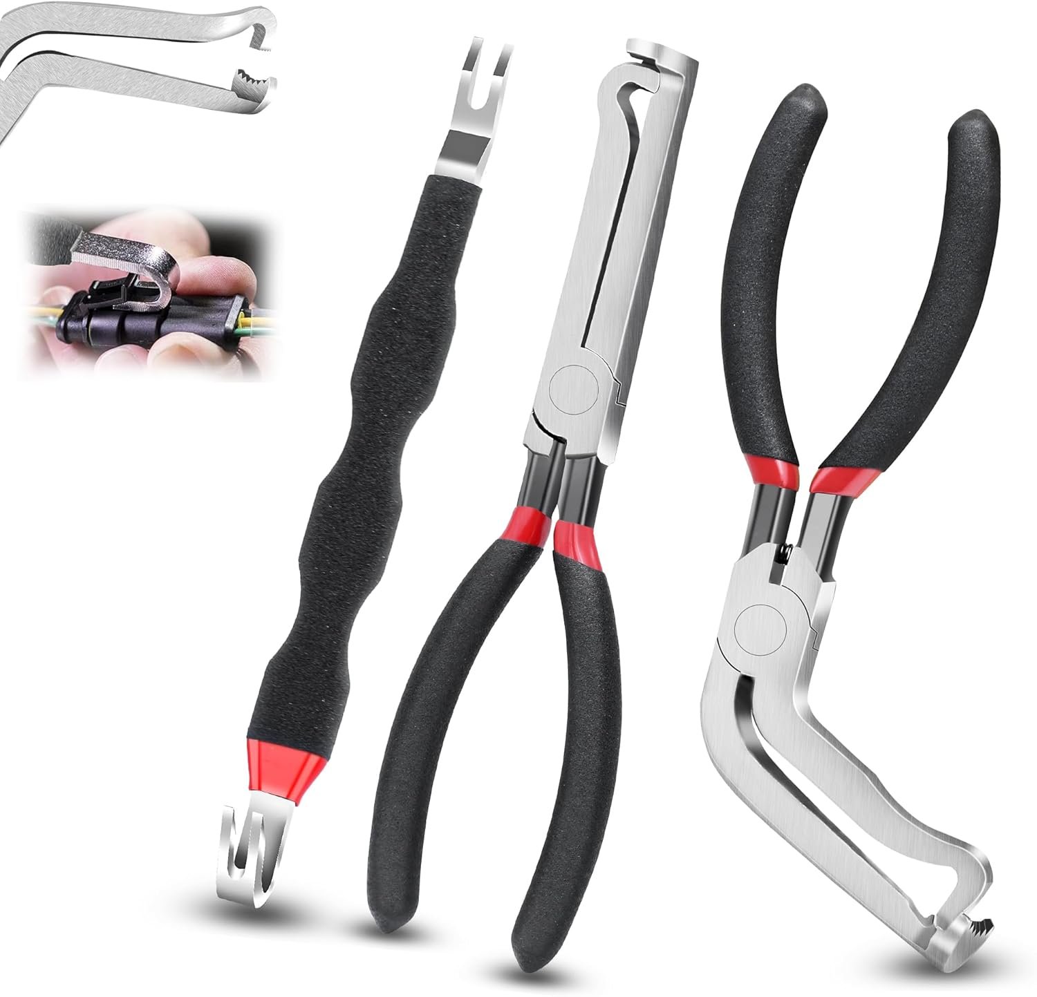3Pcs Electrical Disconnect Pliers 37960/37980, Electrical Connector Pliers Sets(Straight & 60°Bend & 2 Head Separator), Push Tab Style Plugs for Connector Removal，Fuel Line Air Flow Sensor
