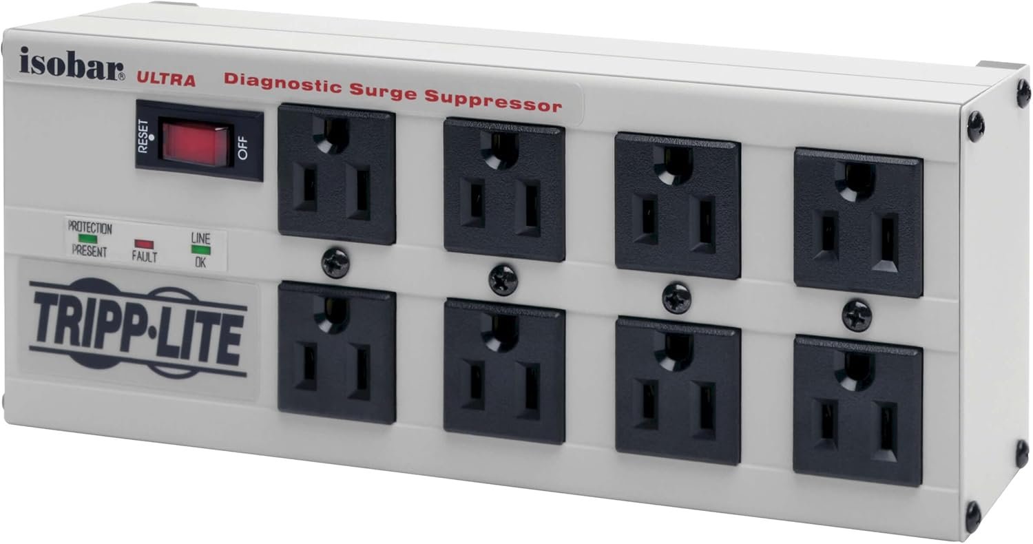 Tripp Lite ISOBAR8ULTRA Isobar 8 Outlet Surge Protector Power Strip, 12ft Cord, Right-Angle Plug, Metal Lifetime Limited Warranty & Dollar 50,000 Insurance White