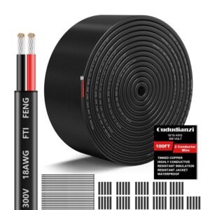 18 Gauge Wire 2 Conductor Electrical Wire, 18 AWG Wire Stranded PVC Cord, 12V Low Voltage/Oxygen-Free Tinned Copper/Flexible 18/2 Wiring for Automotive Marine LED Strips Lamps Lighting (100FT/ 30M)
